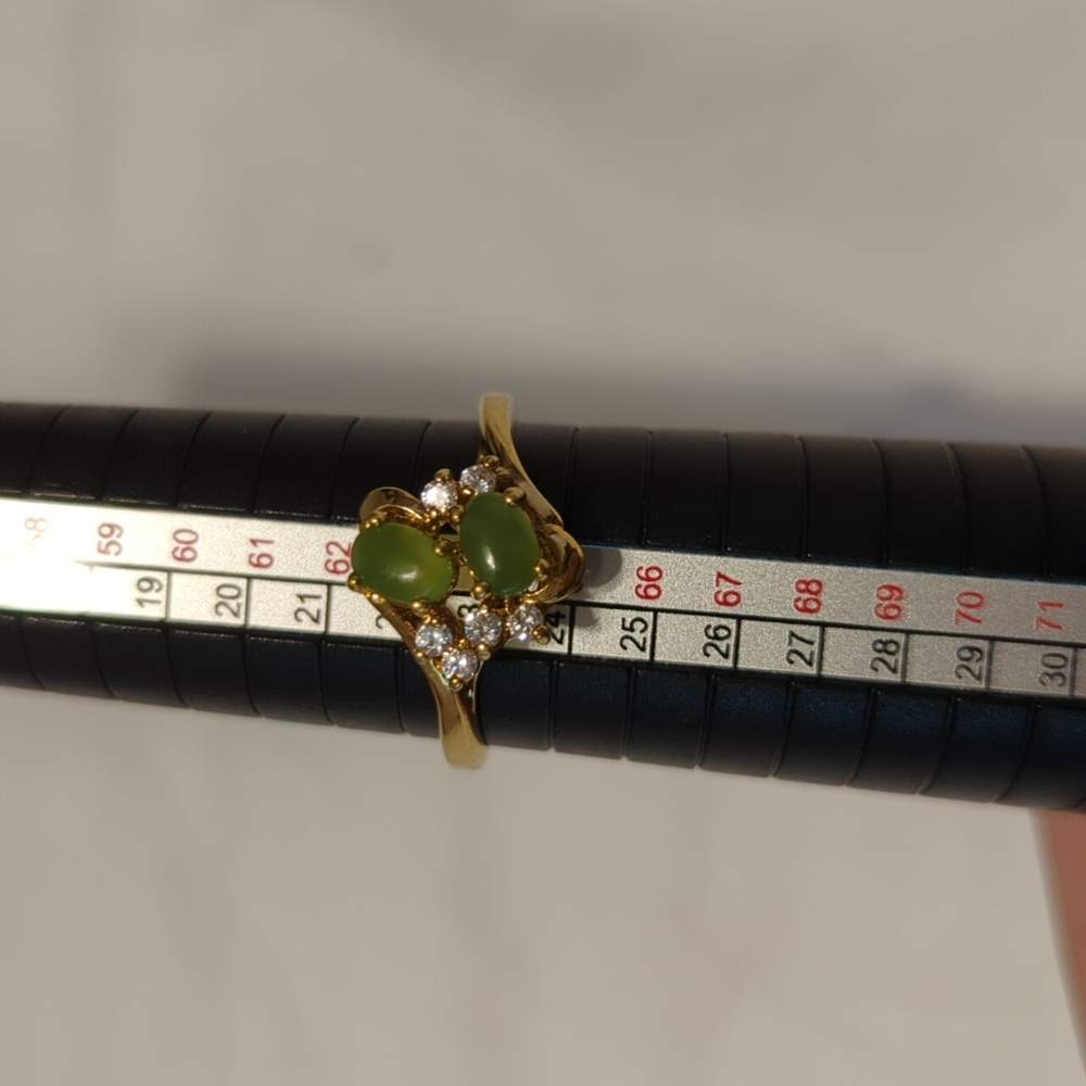 Matte Green Nephrite And CZ Gold Tone Ring - Sz 10.75 - Picture 9 of 10